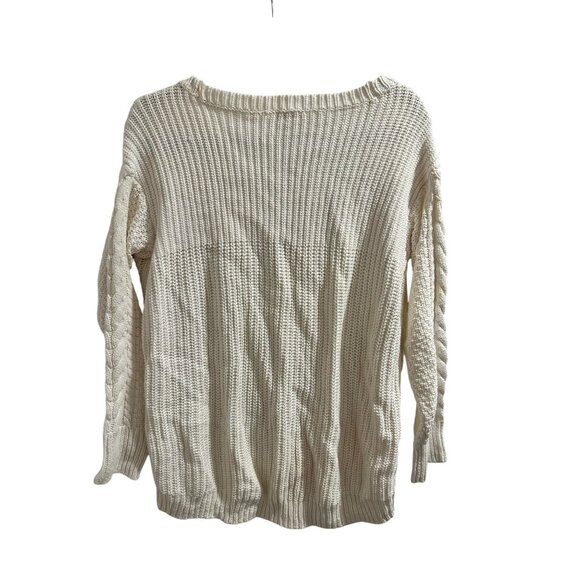π 2/$20 πExpress Womens Cable Knit Sweater With Lace-Up Front Ivory Size S - Picture 6 of 7